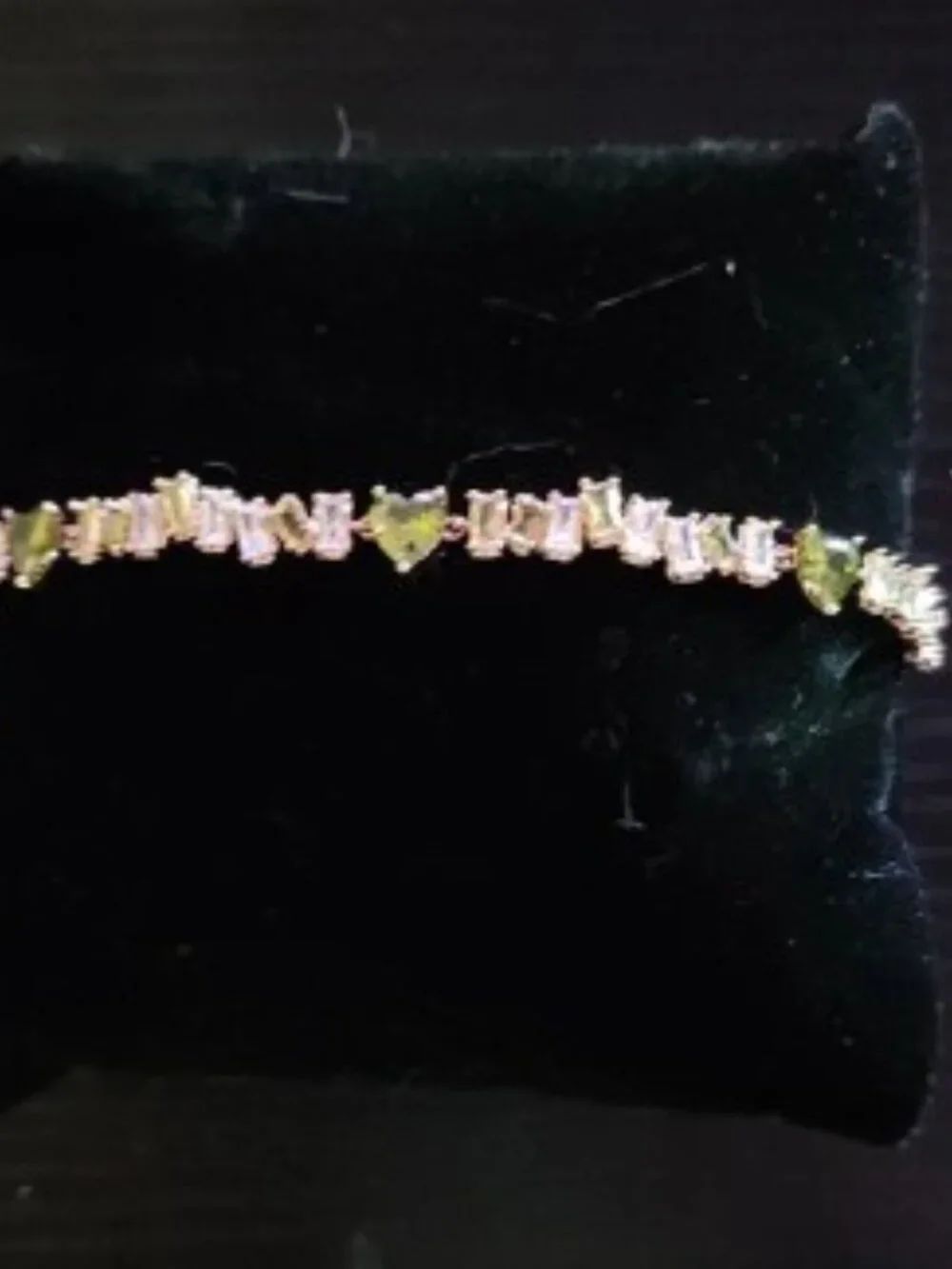 Silver Heart & Baguette Crystal Tennis Bracelet - Peridot & White